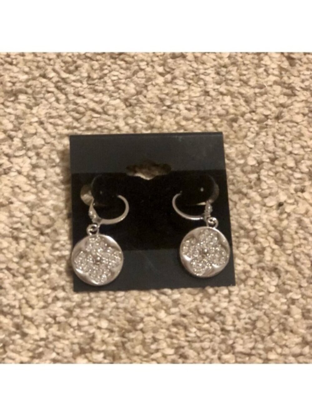 Silver tone Crystal Pavé Round Drop Clover Earrings - Women's Jewelry
